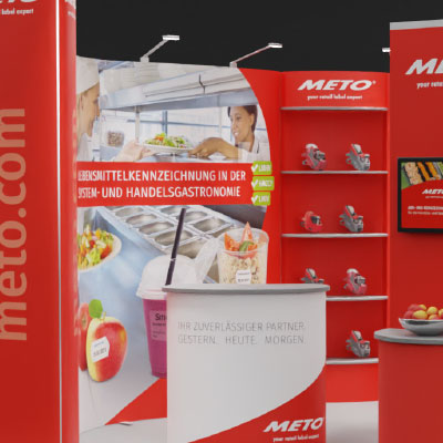 Exhibition stand stand for a manufacturer of sales promotion and labelling solutions